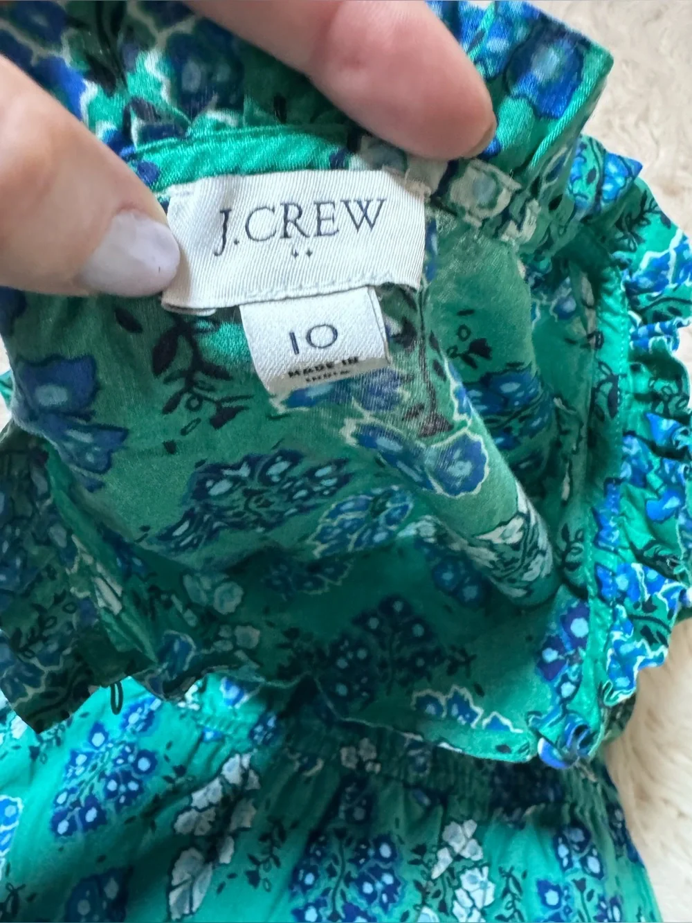 J. Crew Printed ruffleneck puff-sleeve midi dress Size 10 With Pockets Green
